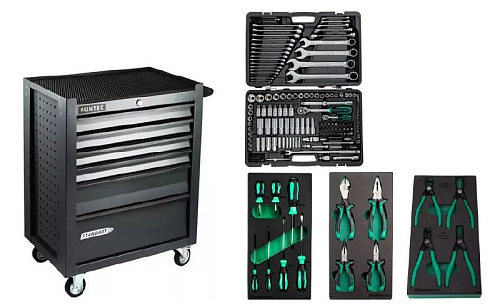 Тележка инструментальная RUNTEC 6 полочная с комплектом инструмента 184 предмета