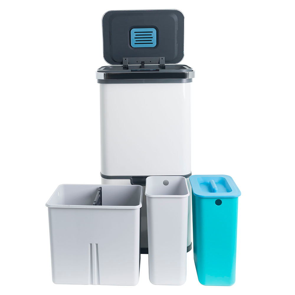 Ведро для раздельного сбора мусора, сенсор, 4 емкости, Foodatlas, JAH-8889, 50л (12+12+13+13) белый