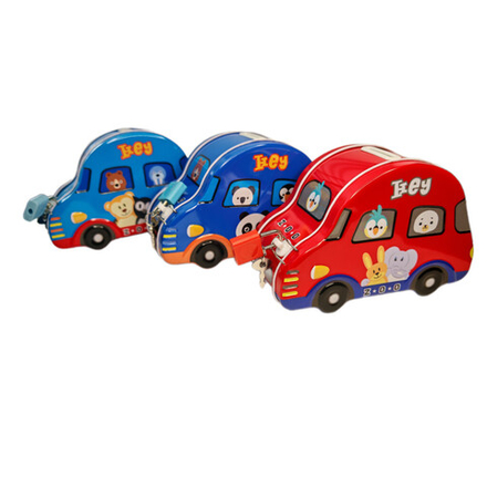 Копилка металл. "Машинка" с замочком 15*7,5,*10 см, ассорти цветов