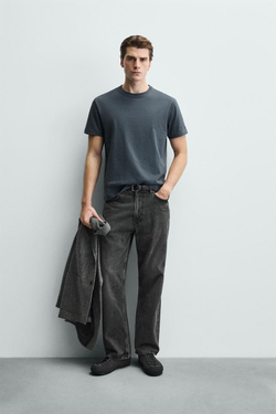 ZARA ФУТБОЛКА MEDIUM WEIGHT БАЗОВАЯ, СИНЕВАТЫЙ