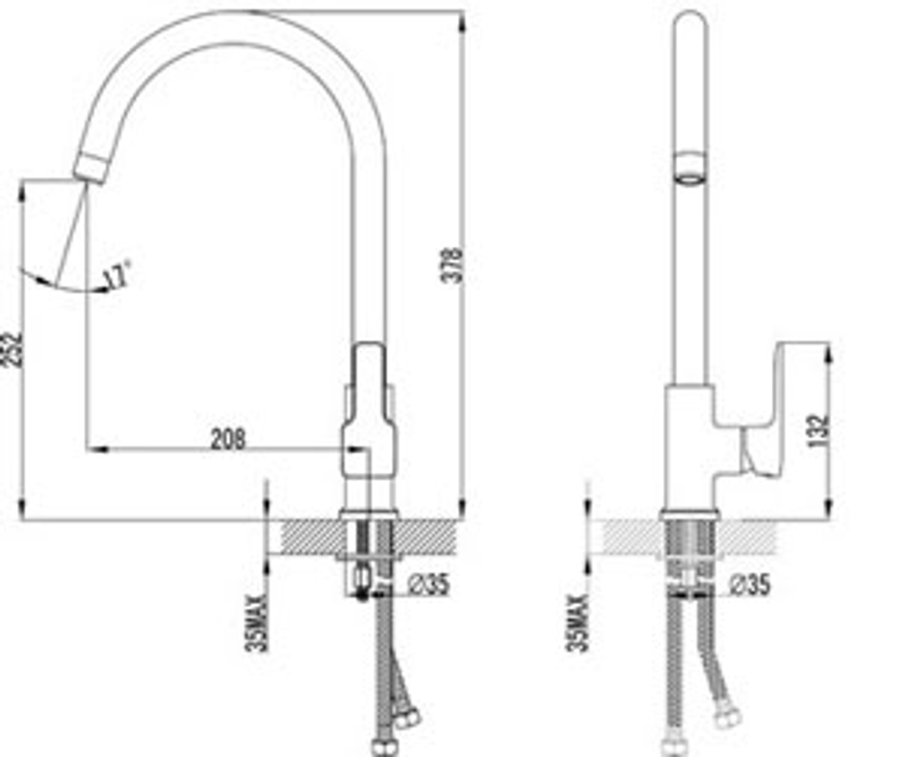 LM3605C Базис Смеситель для кухни, с высоким поворотным изливом, хром
