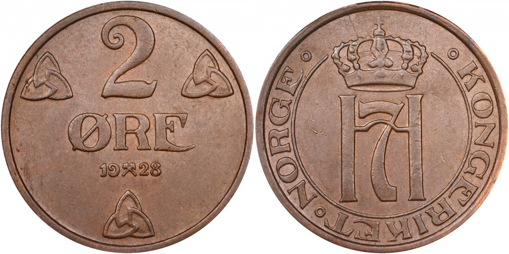 Норвегия 2 эре, 1909 - 1952 Король Хокон VII XF
