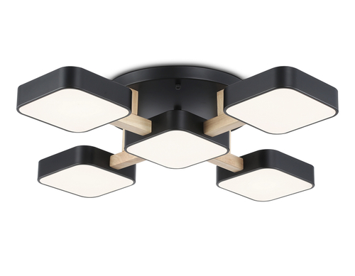 Светильник светодиодный подвесной FL4883/5 BK/WD черный/дерево 90W 3000-6000K 675*675*110 (без ПДУ)