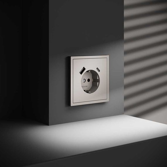 Розетка встраиваемая Voltum S70 с заземлением и защитными шторками, 16А, с USB, A+С, (кашемир) VLS040503