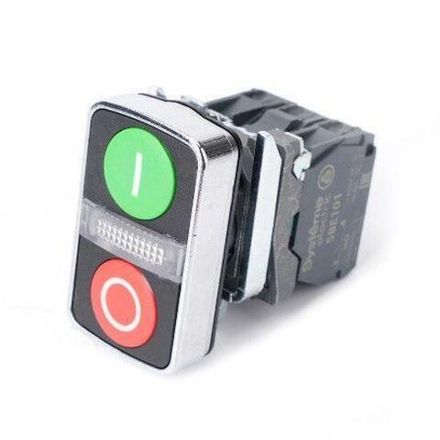 Кнопка двойная SB4 в сборе модуль 22мм зел."I"+сигн. лампа+красн."О" металл 230В AC 1НО+1НЗ SE SB4BW7A3741M5