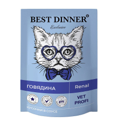 Best Dinner Exclusive Vet Profi Renal кусочки говядины в соусе, Пауч 85 г