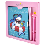 Записная книжка в футляре 20,0 см * 22,5 см , 7БЦ, Alingar, ламинация, замочек, ручка, 50 л., линия, "Акула с коктейлем"