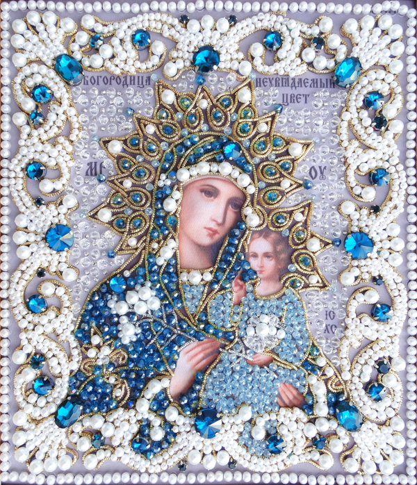 ЖС-11-ЗЛ Набор для вышивания хрустальными камнями Богородица Неувядаемый цвет (лазурный)