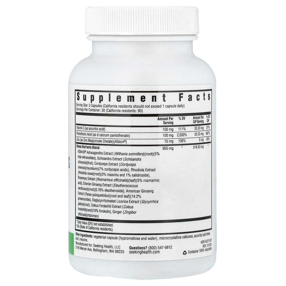 Seeking Health, питательные вещества для борьбы со стрессом, 90 вегетарианских капсул