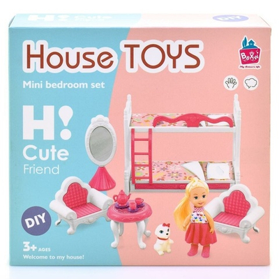 Игровой набор "Спалья" компл. кукла 12см, предм. 12шт, коробка