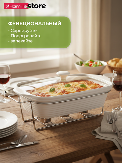 Мармит керамический прямоугольный 2,4 л. Kamille КМ 6403 подставка на 3 свечи