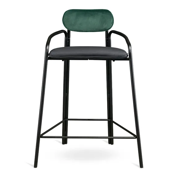 Полубарный стул Ror, Round, темно-зеленый/черный велюр