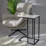 Придиванный столик Loft 50x30см, белый мрамор, чёрные ножки