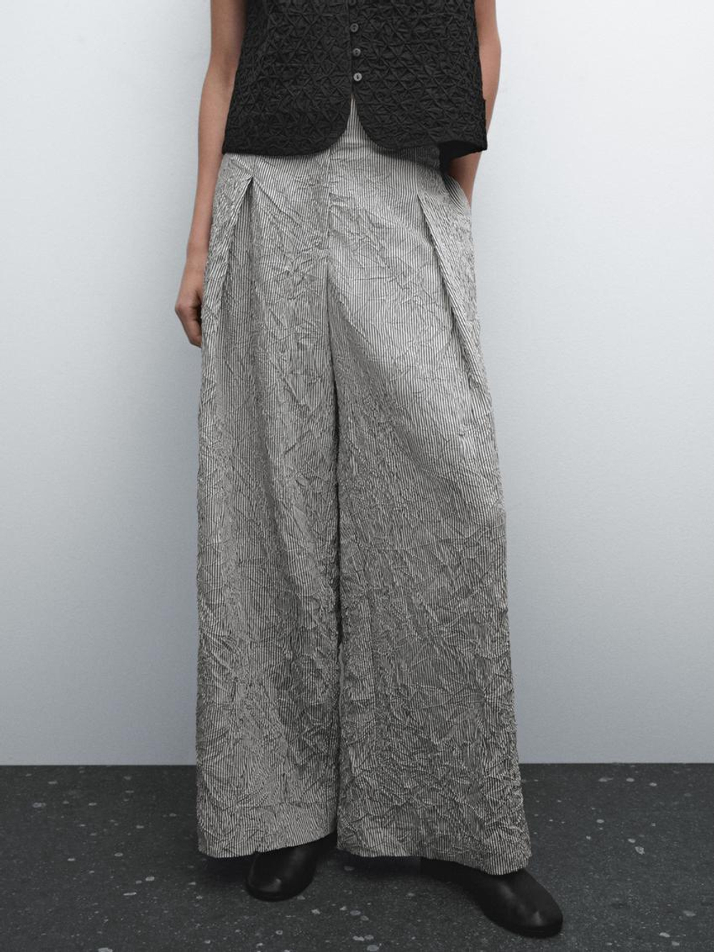 Massimo Dutti Брюки из легкой ткани в полоску, черный