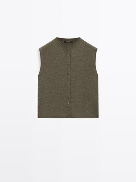Massimo Dutti Укороченный трикотажный жилет из смесовой шерсти, зеленый