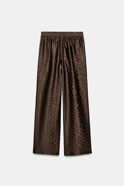 ZARA БРЮКИ С ПАЙЕТКАМИ СВОБОДНОГО КРОЯ, КОРИЧНЕВЫЙ
