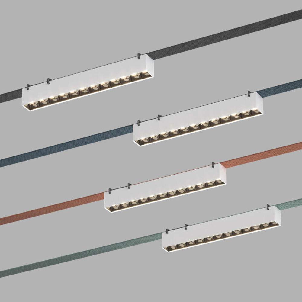 DK5571-WB Cветильник для трека-ремня Belty, серия Grill, со светодиодом, L323*W40*H45мм, 48V DC, 12W, RA90, 24°, 3000K, IP20, белый с черным, алюминий