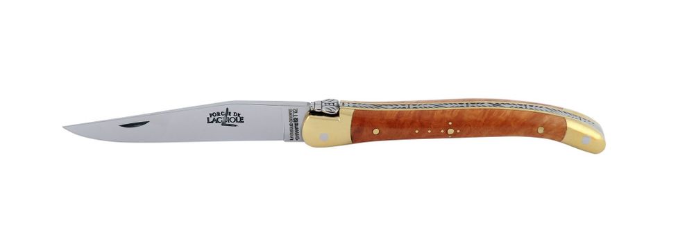 Folding knife, 7 cm blade, 2 brass bolsters, Briar handle