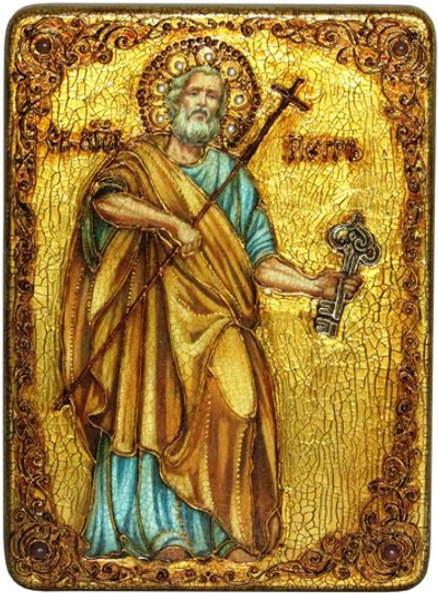 Инкрустированная икона Первоверховный апостол Петр 29х21см на натуральном дереве в подарочной коробке