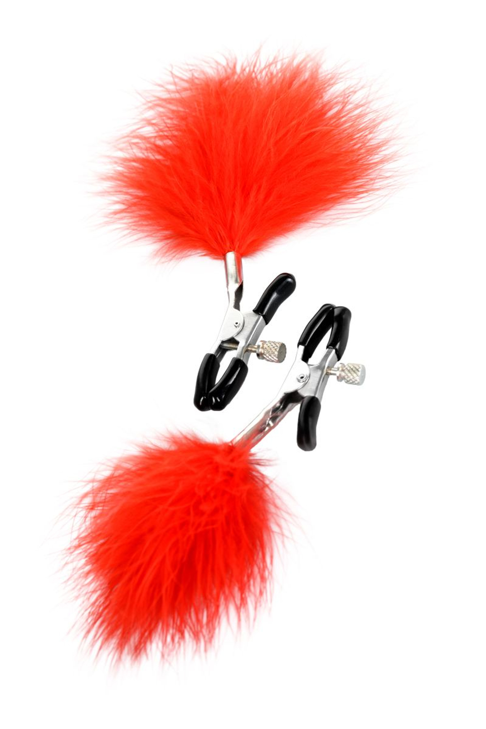 Зажимы для сосков с красным пухом Theatre (Цвет: красный)