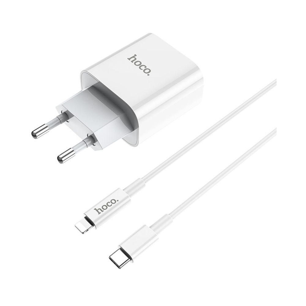 Сетевое зарядное устройство Hoco C76A 1xUSB-C, 3А, PD20W + USB-C кабель Lightning, 1м