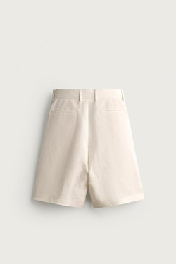 ZARA ШОРТЫ WIDE FIT С ЗАЩИПАМИ, ЖЕЛТОВАТО-БЕЛЫЙ