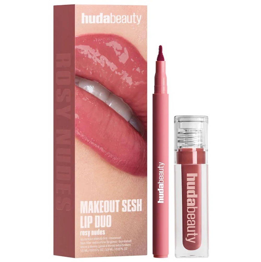 Huda Beauty Make Out Sesh Lip Stain and Lip Gloss Duos - Rosy bombshell