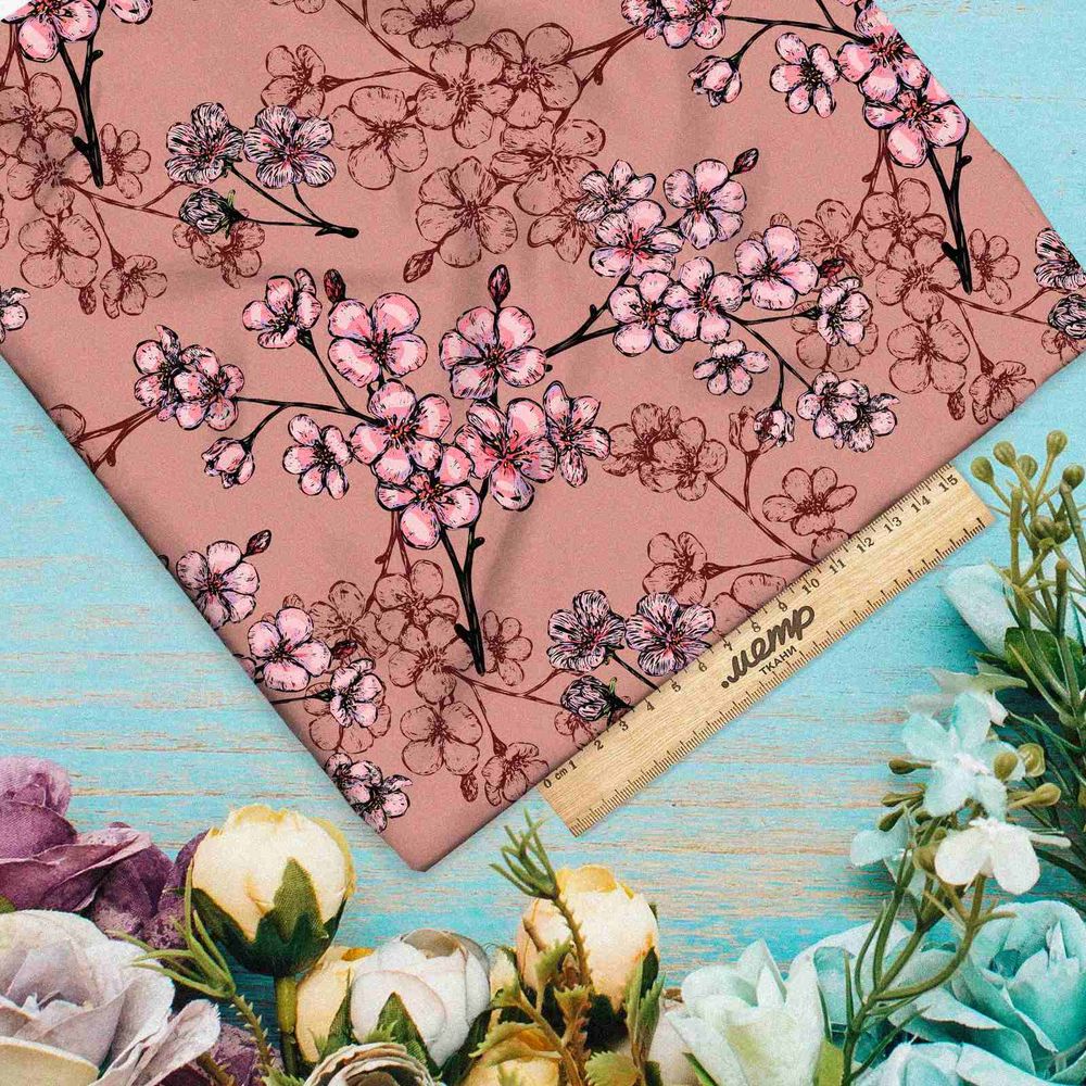 Ткань ниагара веточки с листочками