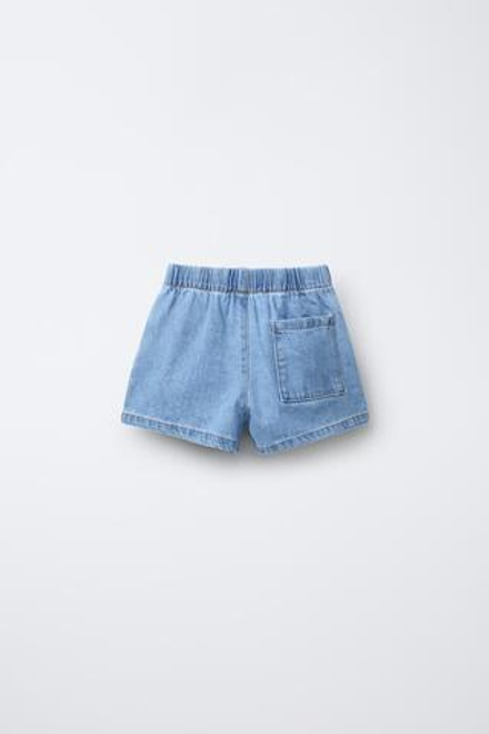 ZARA ДЖИНСОВЫЕ ШОРТЫ С ЭЛАСТИЧНЫМ ПОЯСОМ, СИНИЙ