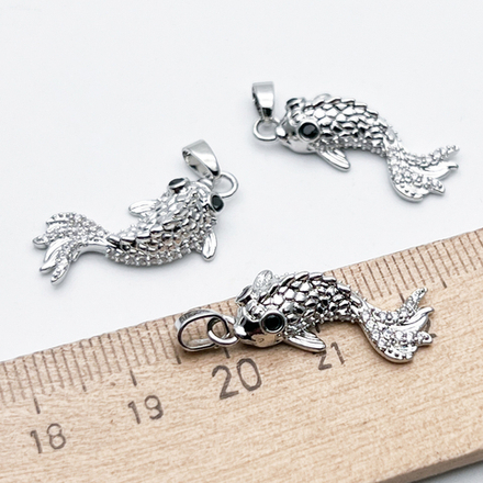 Подвеска Рыба, цвет серебро (родий), размер 25*11 мм + бейл 6 мм, цена за 1 шт