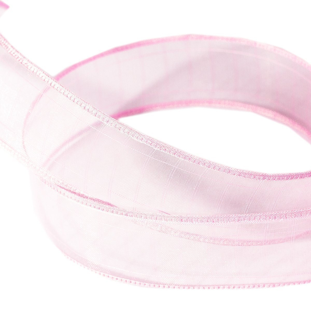 Декоративная лента капроновая для декора и флористики, 2,5 см, намотка 25 ярдов, светло-розовый, дизайн клетка
