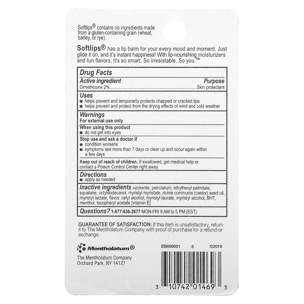 Softlips, Средство для губ, арбуз, тропический кокос, персиковая страсть, 3 пакетика по 2 г (0,07 унции)