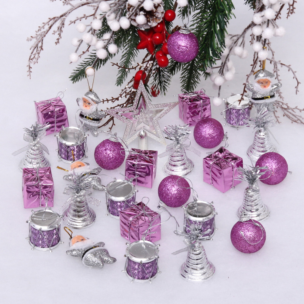 Набор украшений «Звёздный вечер» 16*21*8 см, 4 см (29 предметов), Фиолетовый/серебро