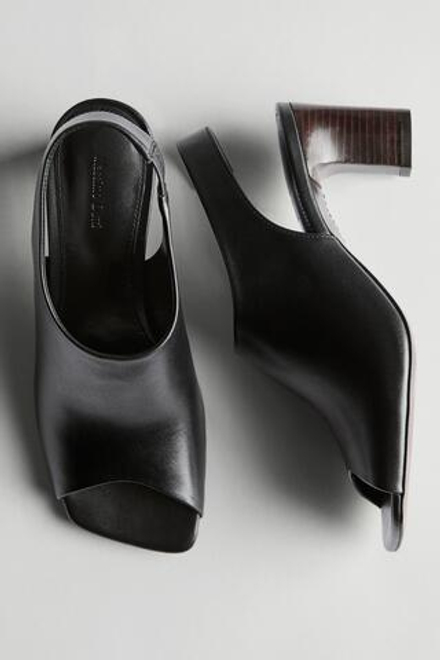 Massimo Dutti Кожаные сандалии на устойчивом каблуке, черный