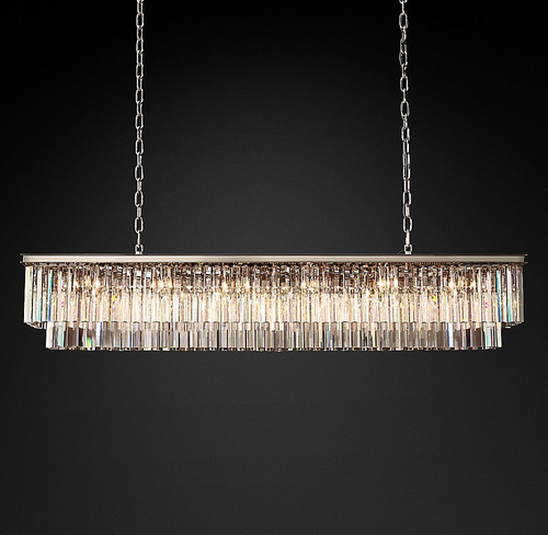 Подвесной дизайнерский светильник  1920s Odeon Clear Glass Fringe Rectangular Chandelier 71" by Restoration Hardware