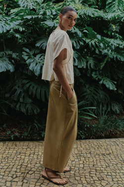 ZARA ТОП С ВЫШИВКОЙ И БОКОВЫМИ ШНУРОВКАМИ, ЭКРЮ