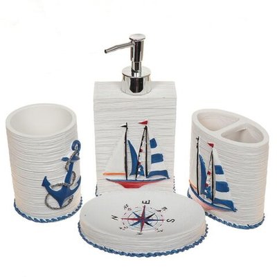 Набор для ванной 4 пр, Морской, полирез, стак,подс д/зуб щет,дозат д/мыла,мыл-ца, Y321