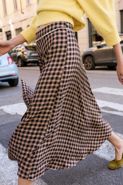 ZARA ЮБКА МИДИ В КЛЕТКУ ВИШИ С КРУЖЕВОМ, РАЗНОЦВЕТНЫЙ