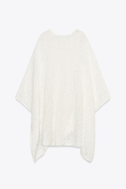 ZARA ТРИКОТАЖНОЕ ПОНЧО, БЕЛЫЙ