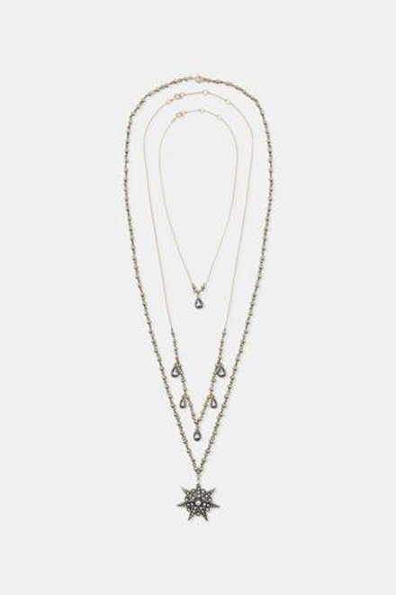 ZARA НАБОР ИЗ 3 ОЖЕРЕЛИЙ С КРИСТАЛЛАМИ И ЗВЕЗДАМИ, ЗОЛОТИСТЫЙ