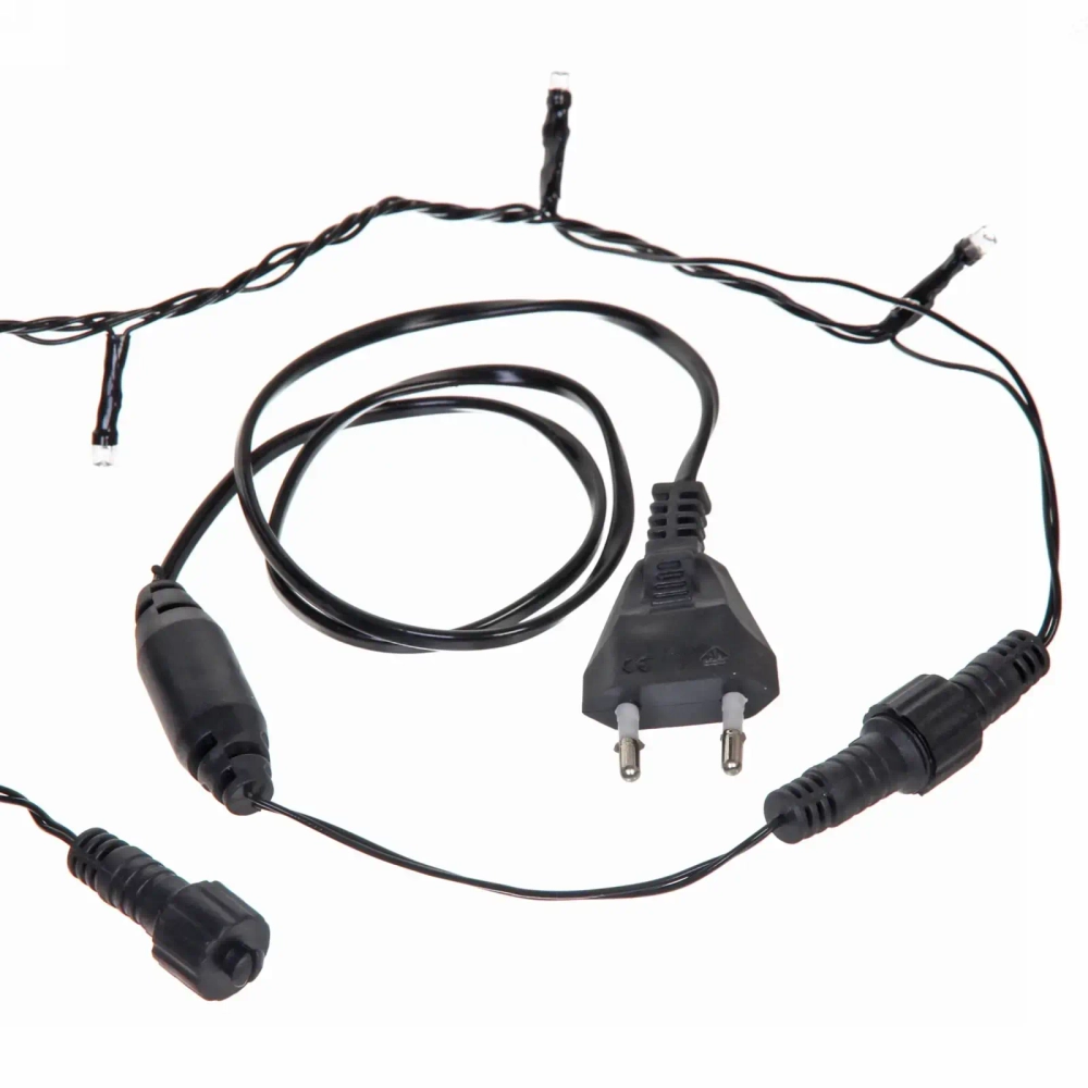 Гирлянда для улицы «Мерцание» 11м 120 ламп LED чёрный провод,1 реж.,IP-54, Теплый белый, белое мерцание (возможность соединения)