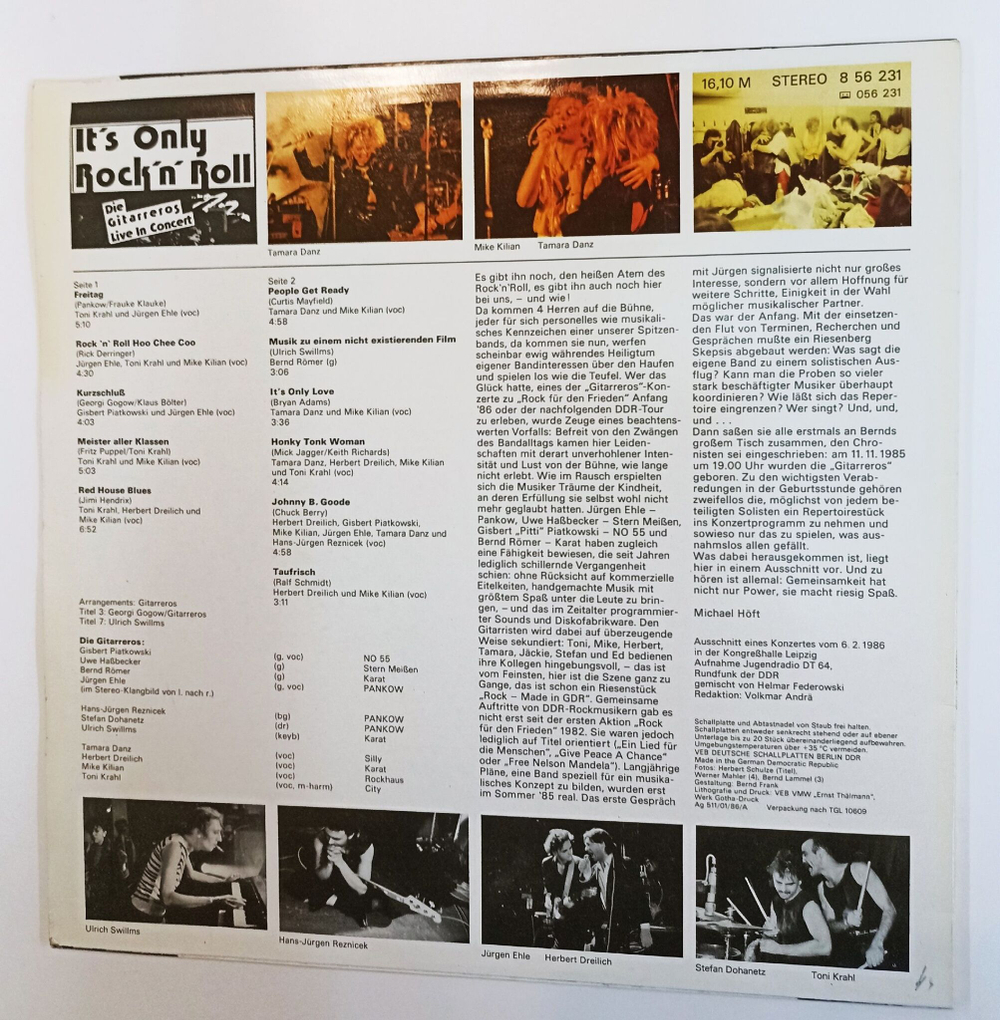 Винтажная виниловая пластинка LP Die Gitarreros Its Only Rock N Roll Die Gitarreros Live In Konzert (GDR 1986)