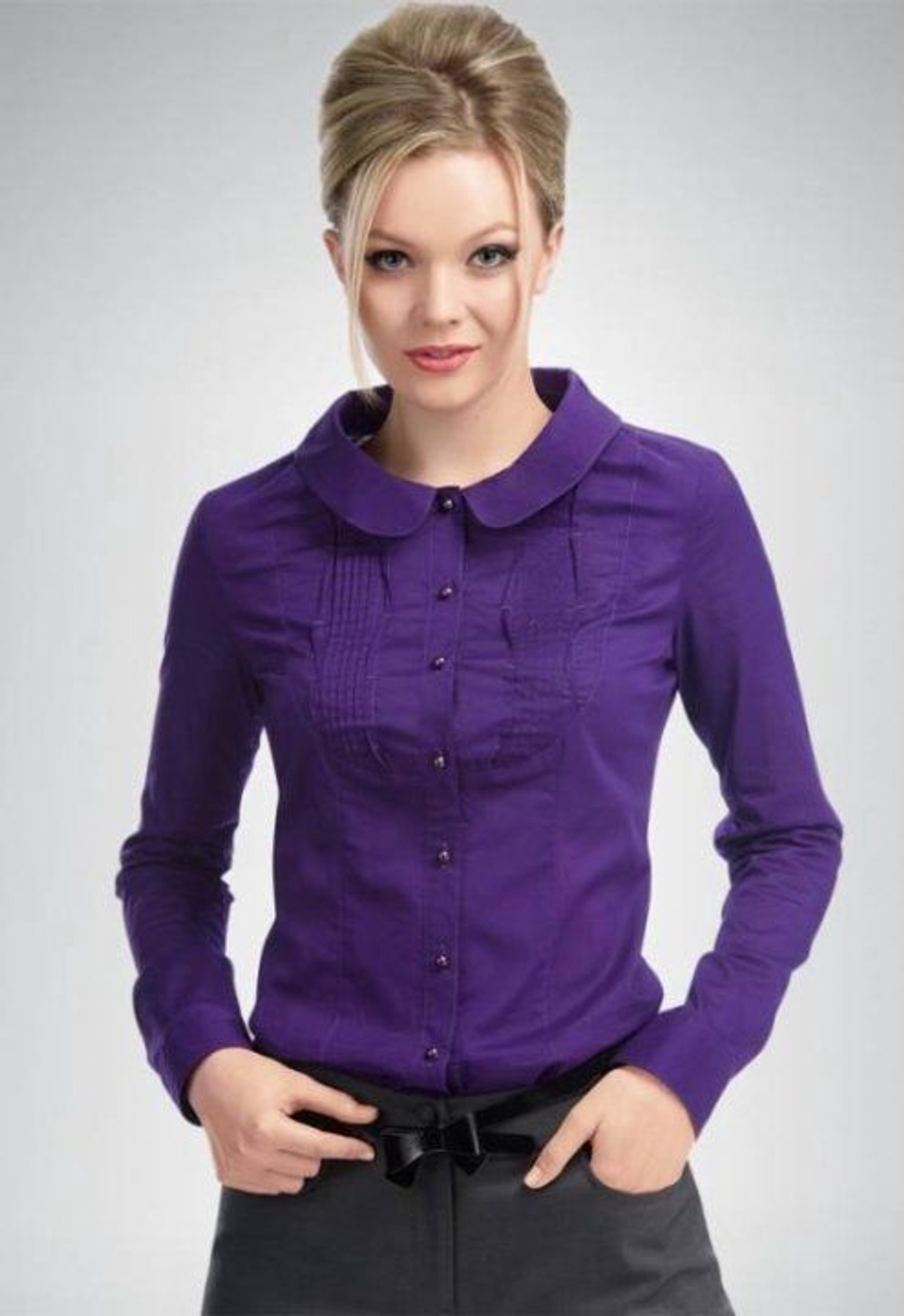 Блузка блуза рубашка кофта хлопковая ситцевая ситец женская бежевая капучино хаки Пеликан Pelican размер М M 48 по фигуре классика FWJN0714