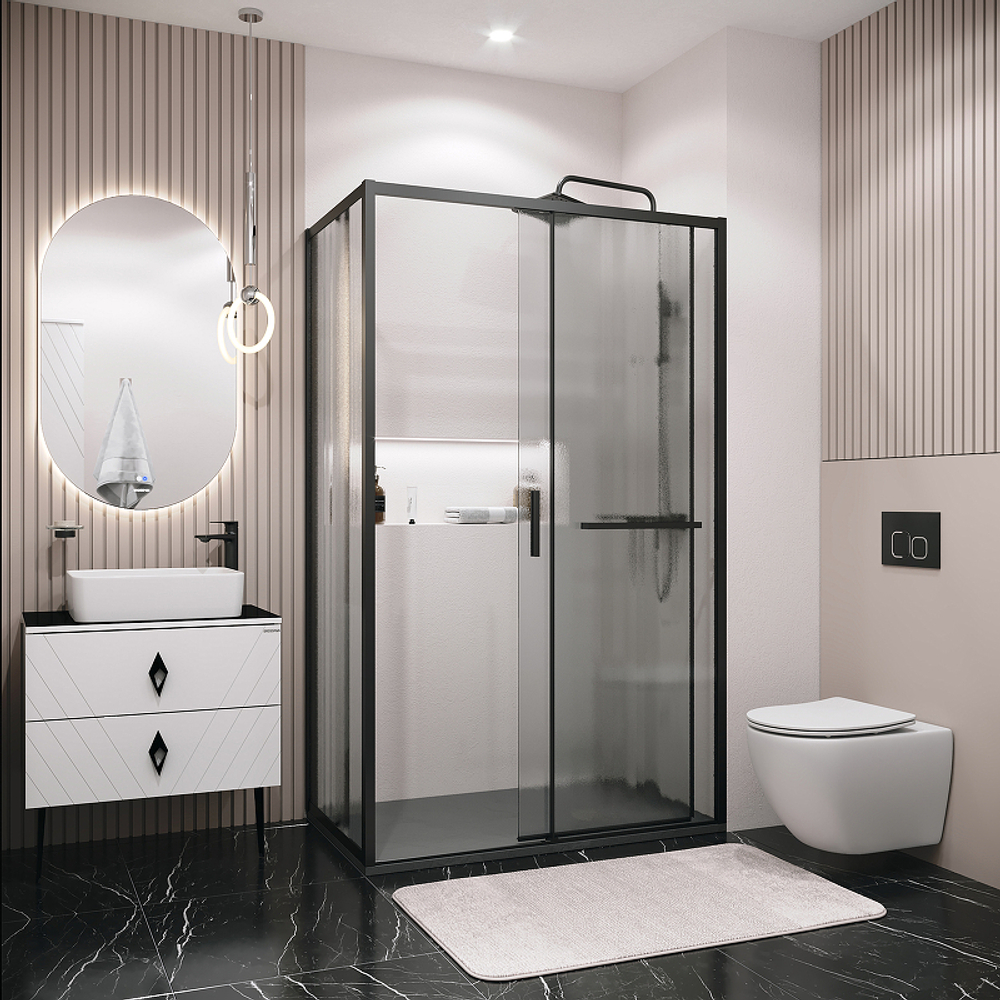 Душевой уголок Grossman Style 130х70 120.K33.05.1370.21.02 профиль Черный матовый стекло шиншилла