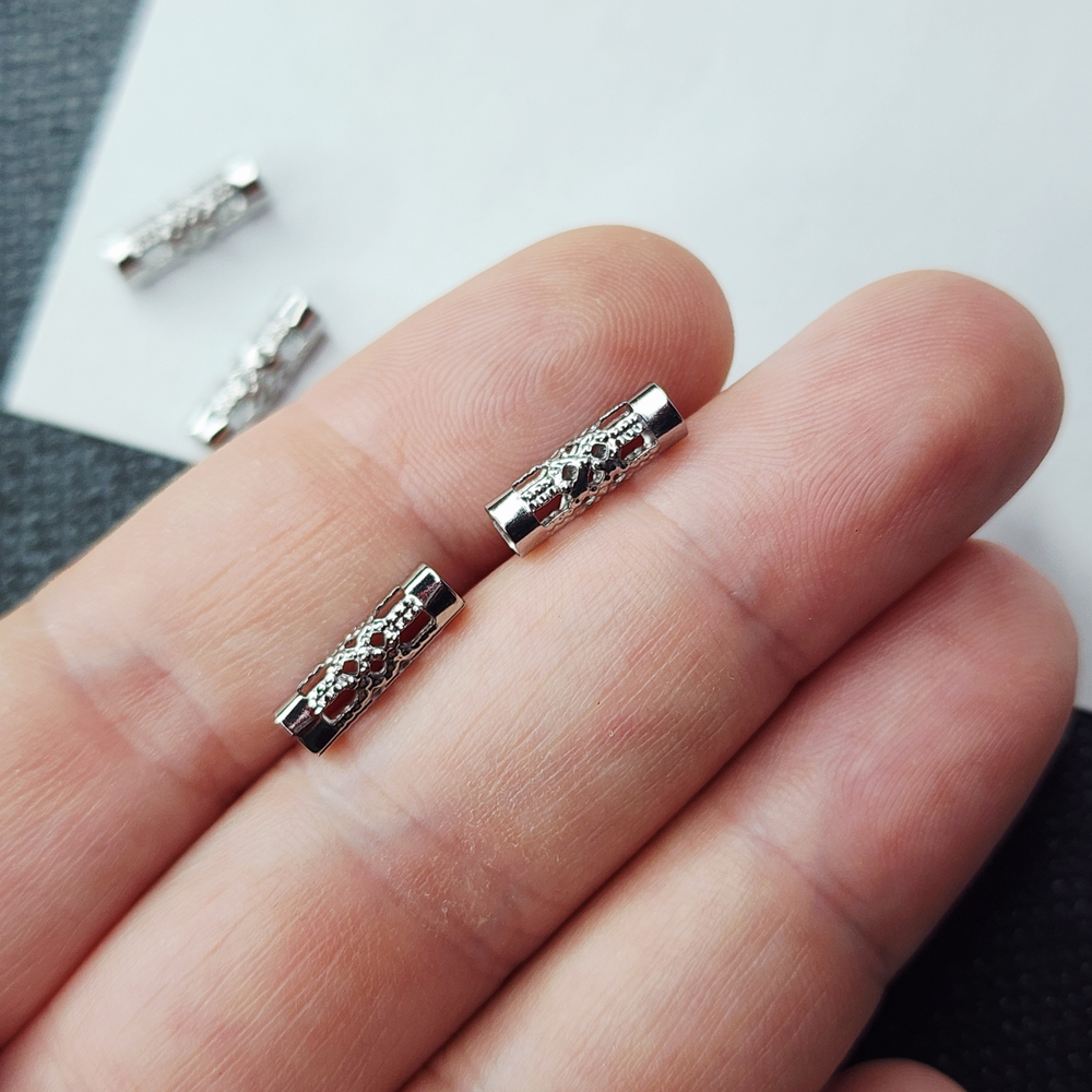 Бусина сталь, трубочка легкая ажурная, р-р 12×4мм, штучно