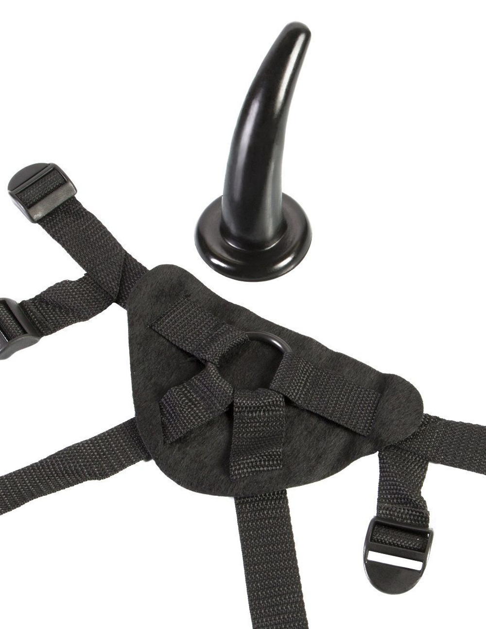 Небольшой гладкий фаллос для анальной стимуляции на регулируемых труcиках The Pegger - 11,4 см. (Цвет: черный)