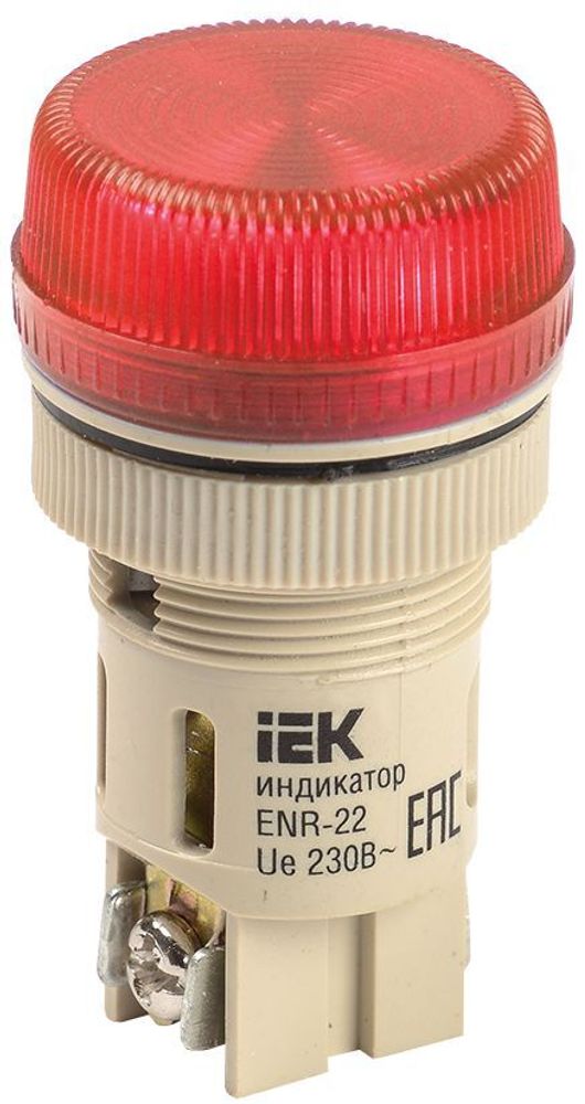 Лампа ENR-22 сигнальная d=22мм красный неон/240В цилиндр IEK
