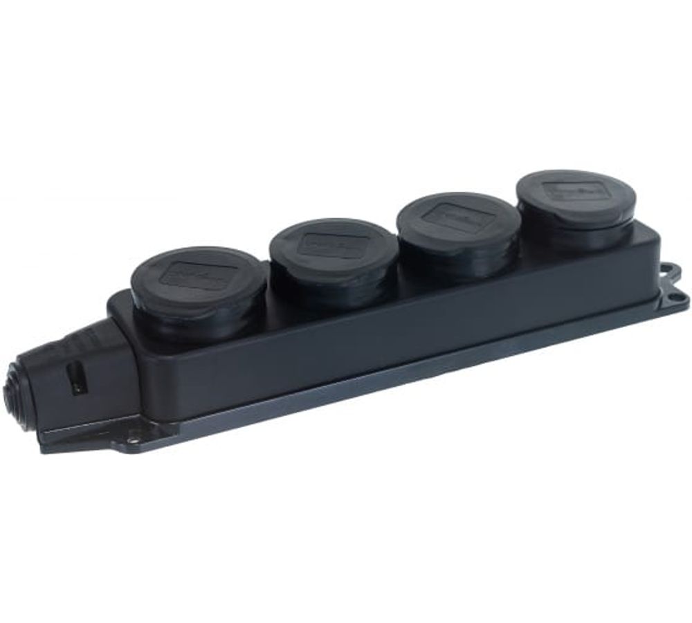 Колодка 4 розетки однофазная с заглушками с заземляющими контактами (каучук) 1029