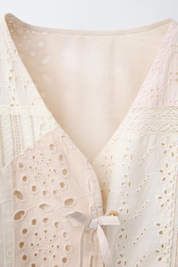 ZARA КИМОНО В СТИЛЕ ПЭЧВОРК С АЖУРНОЙ ВЫШИВКОЙ, ТЕЛЕСНО-РОЗОВЫЙ