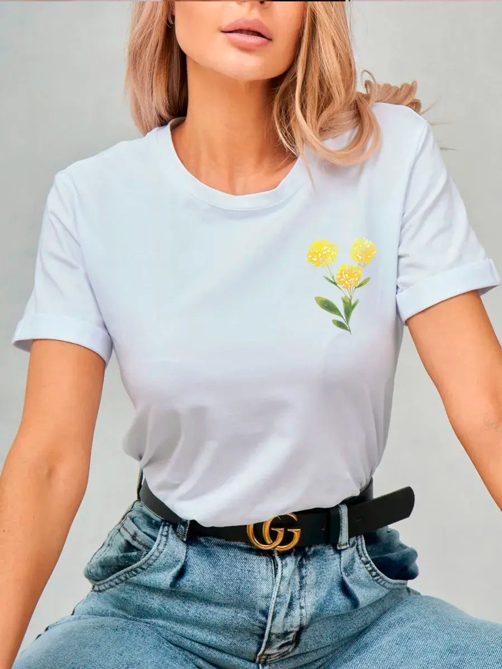 Футболка больших размеров с принтом цветы